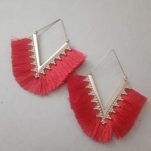 Fashion Jewelry Red Fringe Earrings
